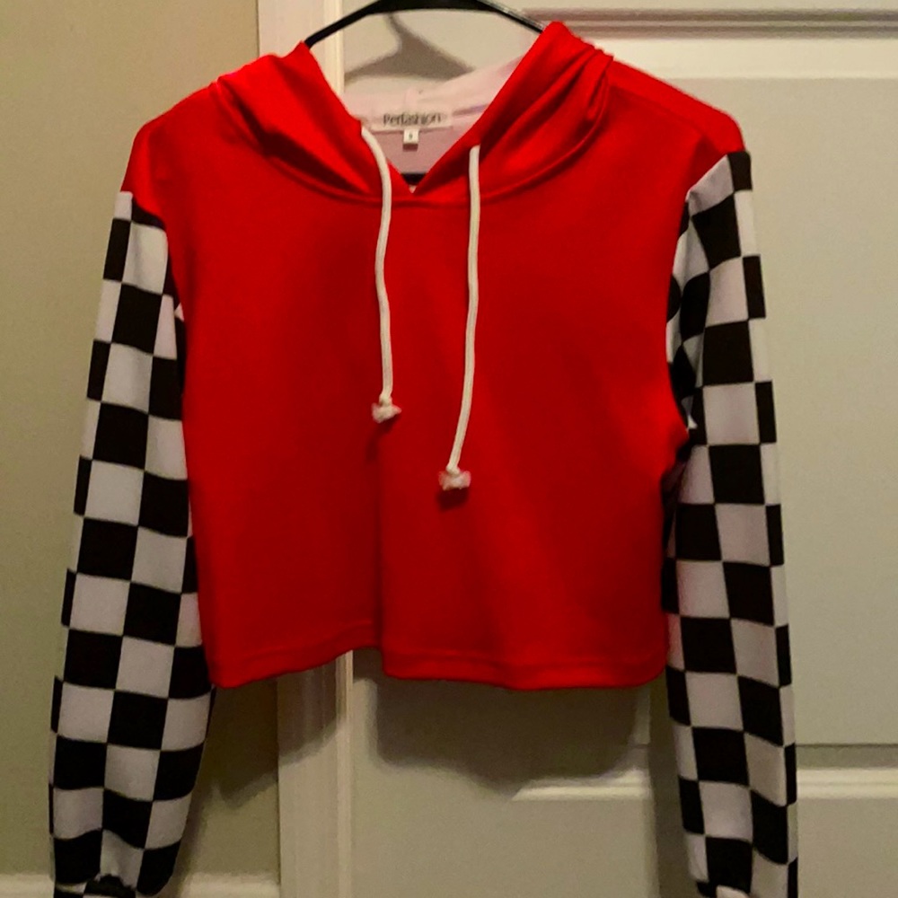 Cropped checkered hoodie